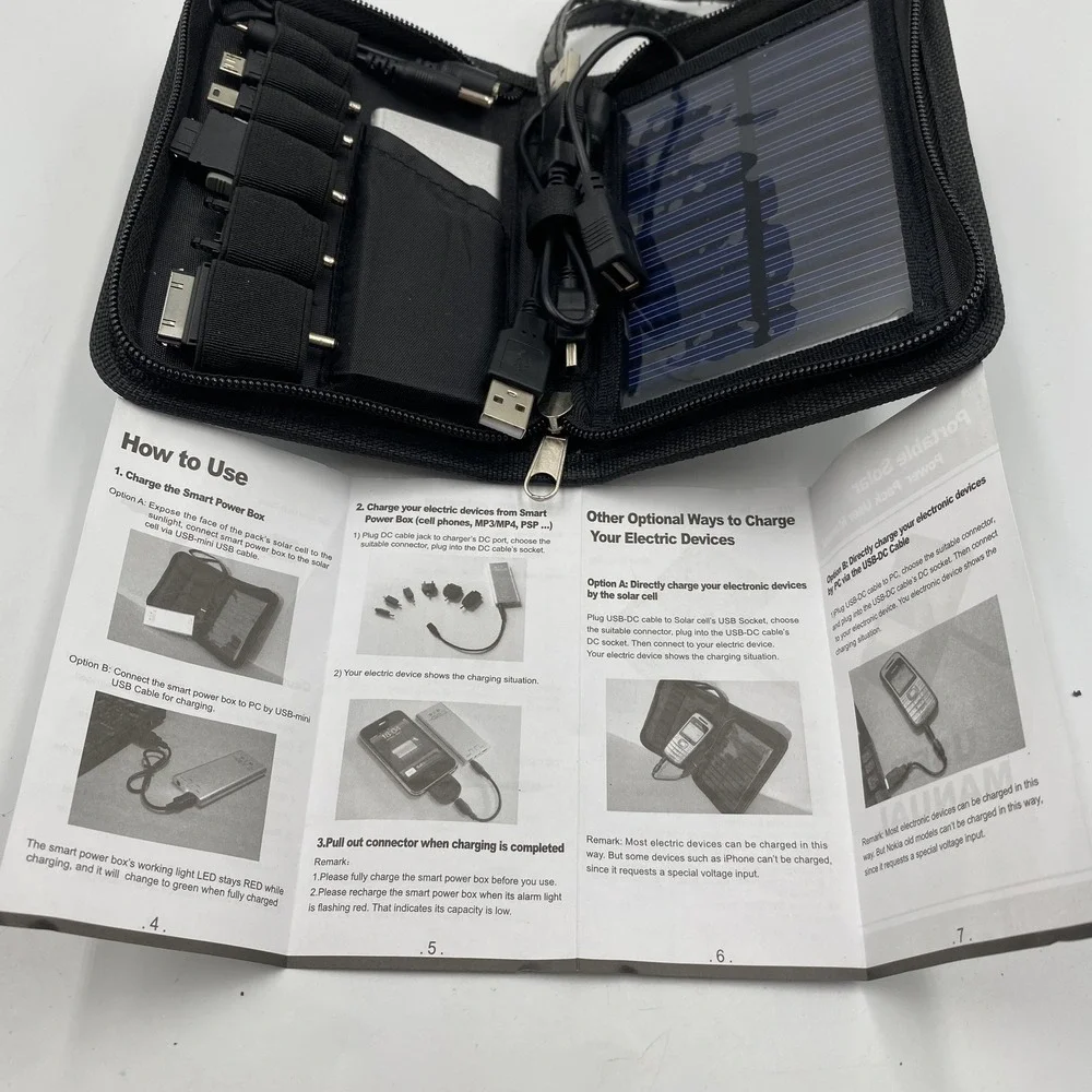 Portable Solar Power Bank Charger Kit Multi Tip USB Cell Phone MP3 Camera Travel